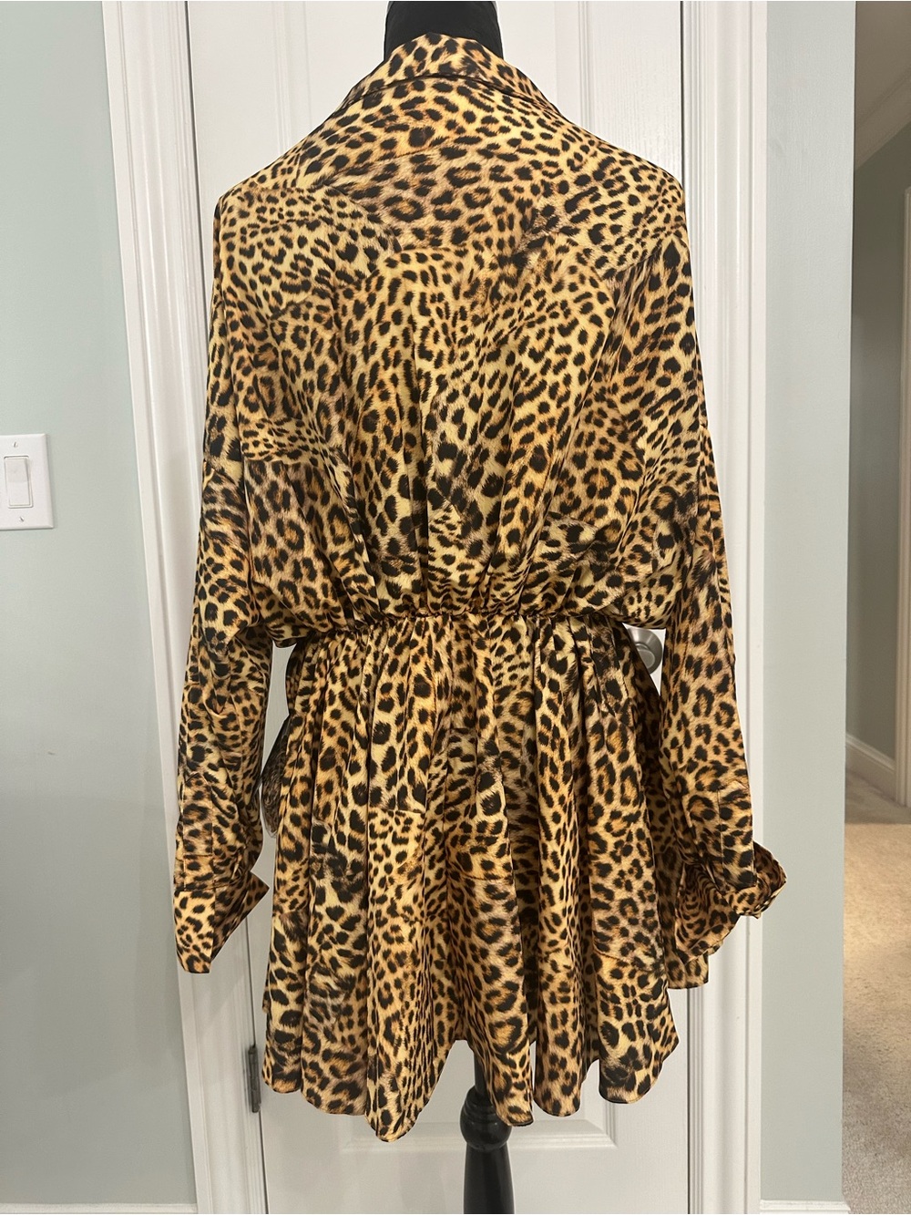 Norma Kamali Leopard-Print Shirt Dress in Black and Gold - Picture 3 of 6